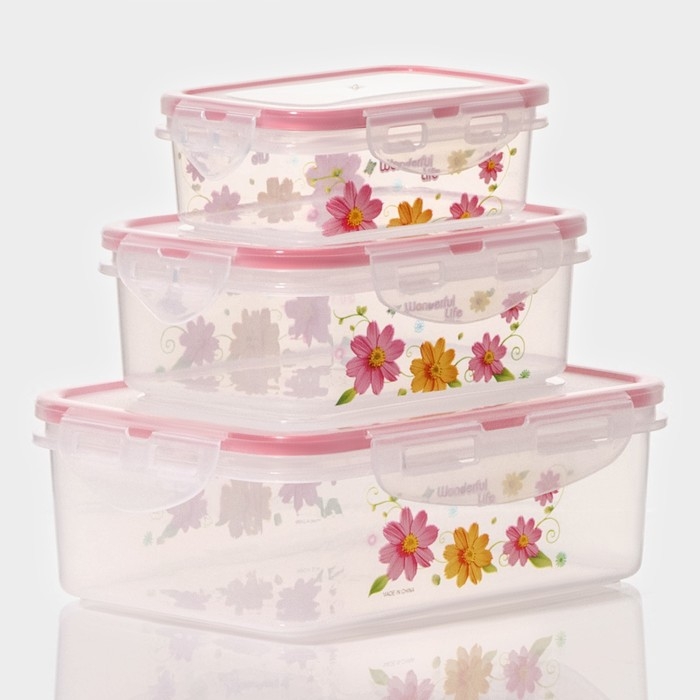 Набор ланч - боксов пластиковых прямоугольных &laquo;Полянка&raquo;, 3 шт: 150 мл, 300 мл, 500 мл, цвет МИКС