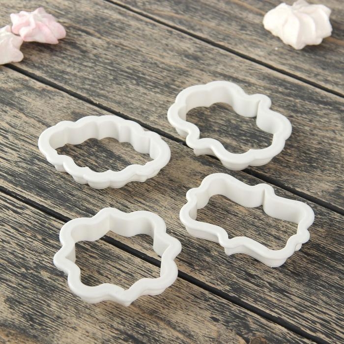 Набор форм для печенья Доляна «Рамки», 4 шт: 9×7,5 / 8,7×6,6 / 8×9 / 8,5×6,5 см, цвет белый Набор форм для печенья Доляна «Рамки», 4 шт: 9×7,5 / 8,7×6,6 / 8×9 / 8,5×6,5 см, цвет белый