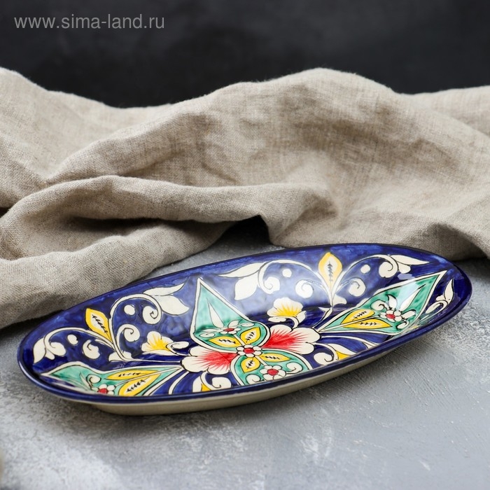 Селёдочница Риштанская Керамика Селёдочница Риштанская Керамика "Цветы", 24 см, синяя, микс