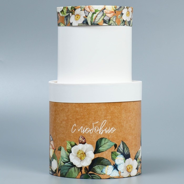 Набор шляпных коробок 2 в 1, упаковка подарочная, &laquo;Цветочный&raquo;, 13 х 13, 16 х 16 см