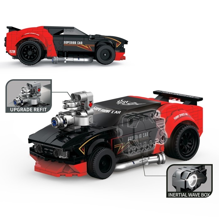 Конструктор Гонка «Чёрный буйвол», инерционный механизм, 382 детали Конструктор Гонка «Чёрный буйвол», инерционный механизм, 382 детали