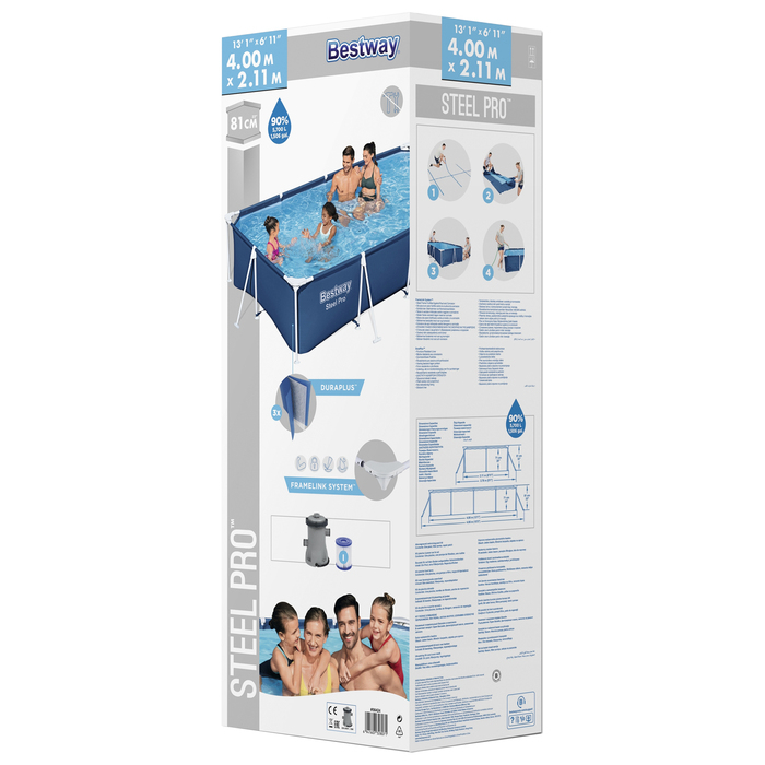 Бассейн каркасный Steel Pro, 400 х 211 х 81 см, фильтр-насос, 56424 Bestway