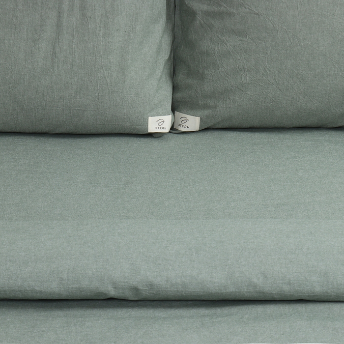 Постельное бельё Этель Denim 1.5 сп, 155х210см, 160х240см, 50х70-2шт, цвет оливковый, жатый хлопок, 140гр/