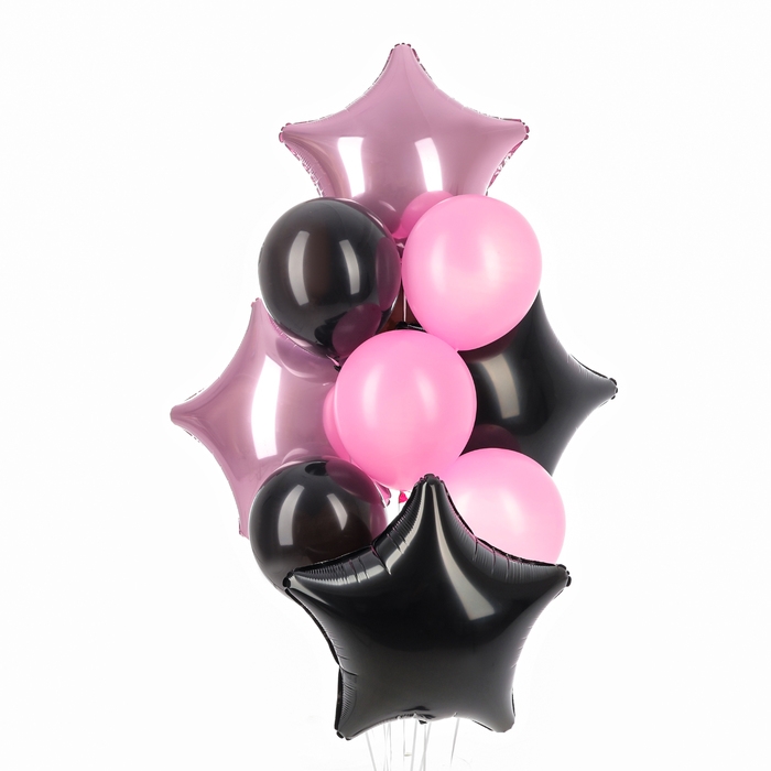 Набор воздушных шаров &laquo;Чёрно-розовые звезды&raquo;, фольга, латекс, 10 шт.
