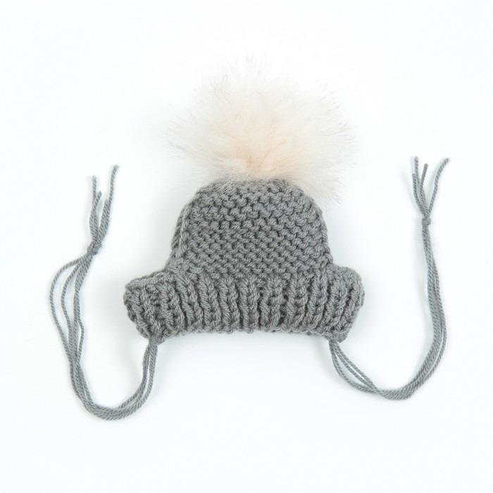 Шапка вязаная для собак, с помпоном, XS-S (объем головы 22 см, высота 7,5 см), микс