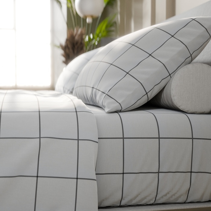Постельное бельё Этель дуэт "Клетка" цвет белый 143х215-2 шт, 220х240, 50х70-2 шт, бязь, 125 г/м2