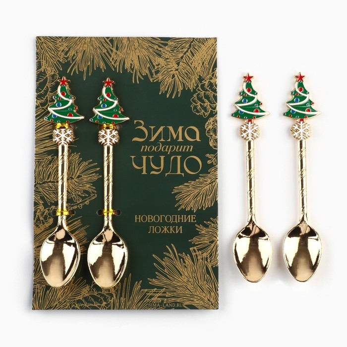 Ложки новогодние чайные с формовой ручкой &laquo;Новый год: Верь в чудеса&raquo;, 11 х 3 см