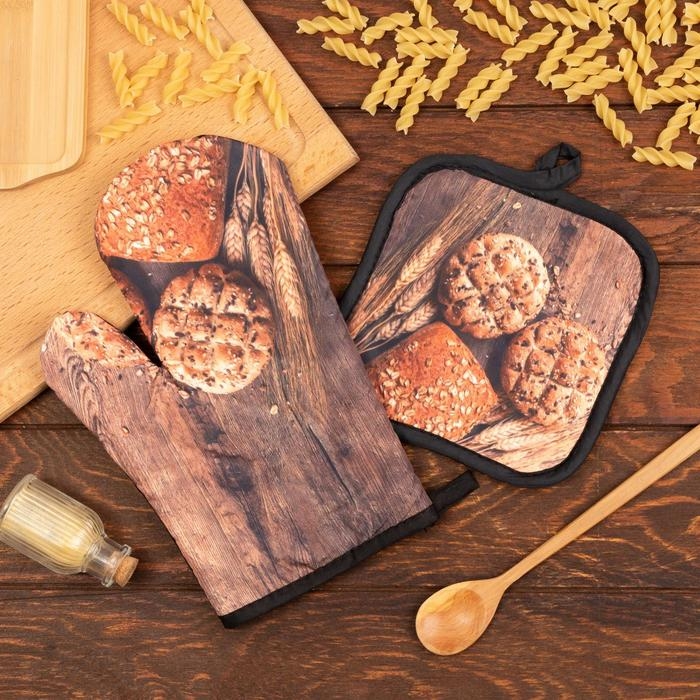 Кухонный набор Доляна &laquo;Выпечка&raquo; прихватка 17*17 см, варежка-прихватка 26*16 см, 100% п/э