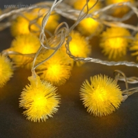 Гирлянда &laquo;Нить&raquo; 5 м с насадками &laquo;Ёжики жёлтые&raquo;, IP20, прозрачная нить, 30 LED, свечение жёлтое, 8 режимов, 220 В