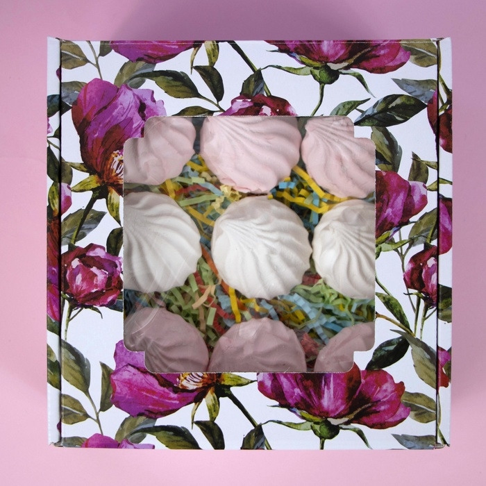 Коробка самосборная, с окном, "Акварельные цветы", 19 х 19 х 9 см