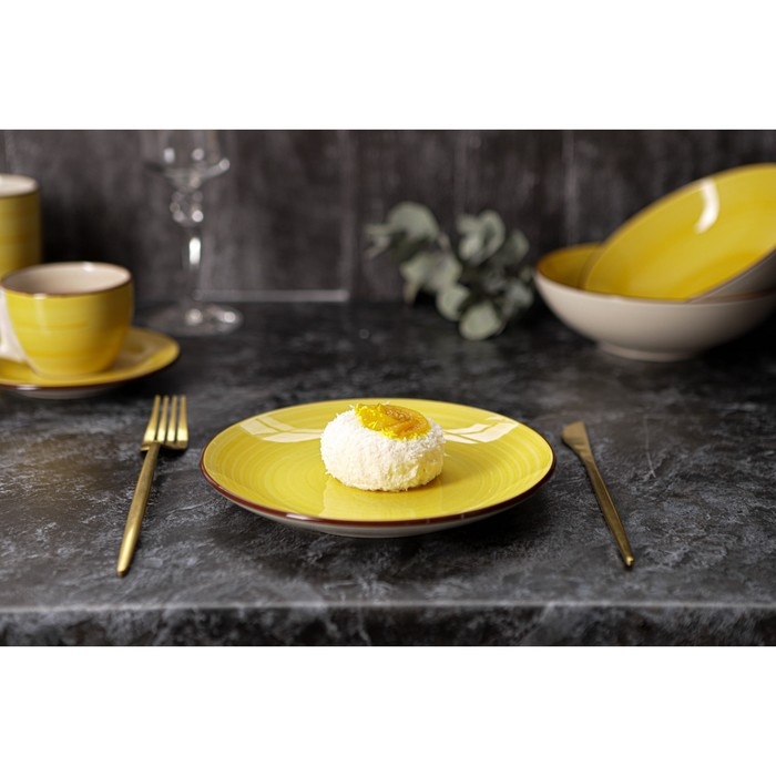 Тарелка керамическая десертная Доляна &laquo;Морской мир&raquo;, d=19 см, цвет жёлтый