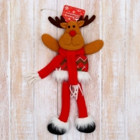Мягкая подвеска "Олень в костюмчике с орнаментом, длинные ножки" 8х24 см, красный