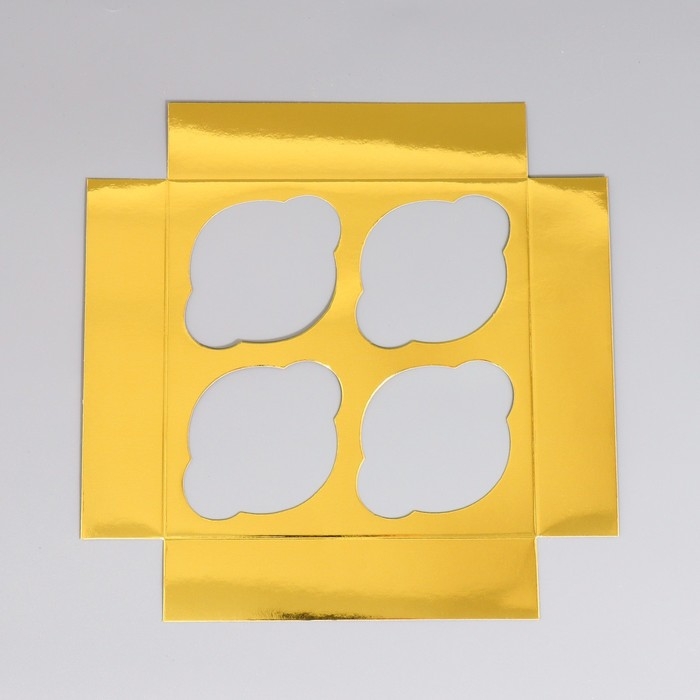 Коробка для капкейков, кондитерская упаковка с окном, 4 ячейки &laquo;Золотистая&raquo;, 16 х 16 х 10 см