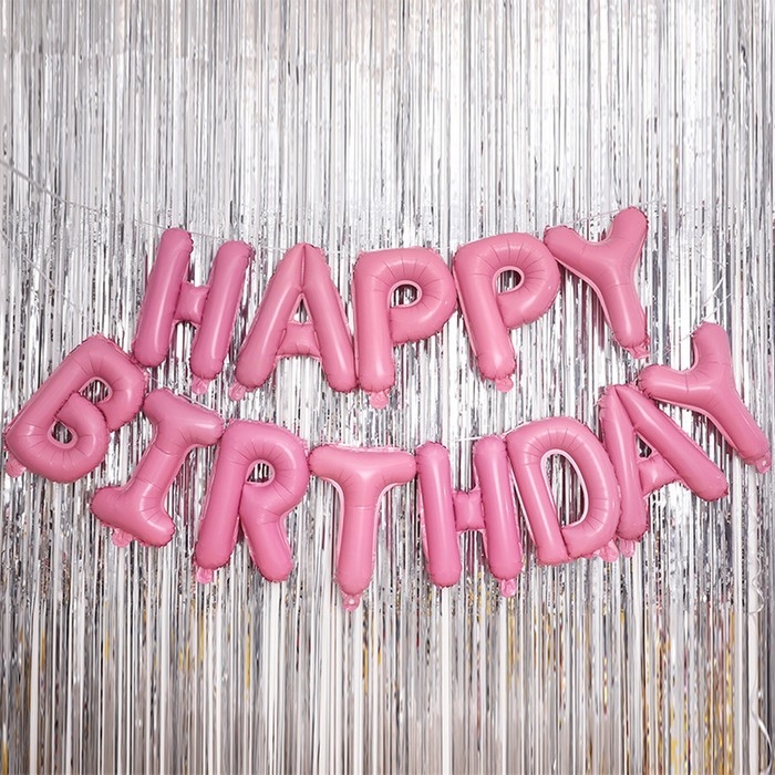 Шар фольгированный 16" &laquo;Happy Birthday&raquo;, заглавные буквы, цвет розовый