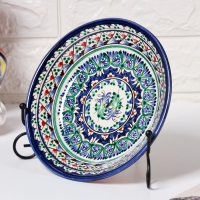 Тарелка Риштанская Керамика "Узоры", синяя, глубокая, 20 см Тарелка Риштанская Керамика "Узоры", синяя, глубокая, 20 см