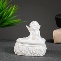 Шкатулка с крышкой "Сердце с ангелом" перламутровый, 9х8см Шкатулка с крышкой "Сердце с ангелом" перламутровый, 9х8см