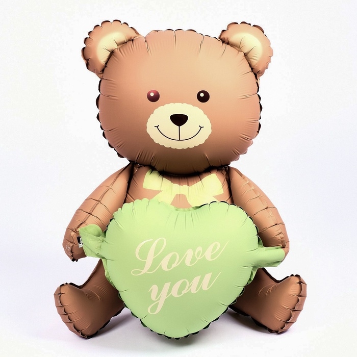Шар фольгированный 42" &laquo;Медвежонок с зелёным сердцем&raquo;, матовый, цвет шоколадный, под воздух