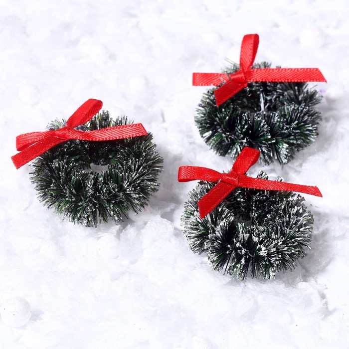 Декор «Венок с бантиком», набор 3 шт., размер 1 шт. — 3 см, цвет тёмно-зелёный Декор «Венок с бантиком», набор 3 шт., размер 1 шт. — 3 см, цвет тёмно-зелёный