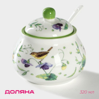 Сахарница фарфоровая с ложкой Доляна &laquo;Зелёный сад&raquo;, 320 мл, 10&times;9 см