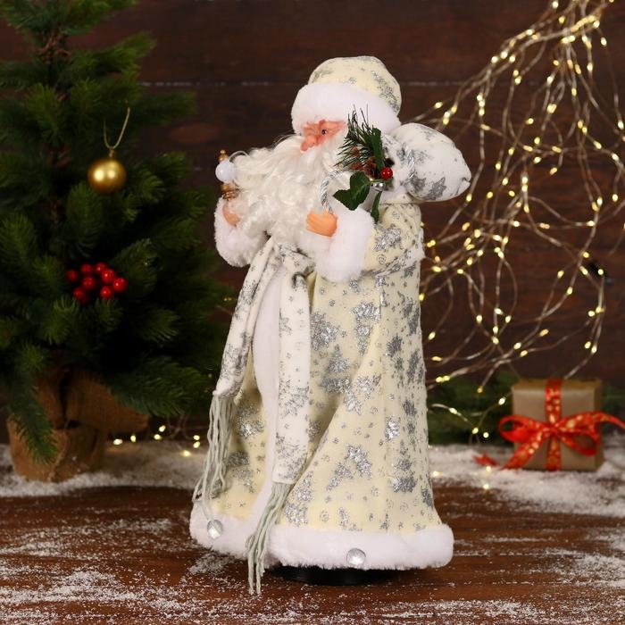 Дед Мороз Дед Мороз "В белой шубке с подарками" двигается, с подсветкой, 43 см