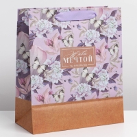 Пакет подарочный крафтовый вертикальный, упаковка, &laquo;Живи мечтой&raquo;, ML 23 х 27 х 11.5 см