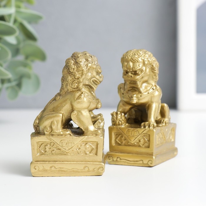 Нэцкэ бронза "Собаки Фу" (китайские львы Будды) (набор 2шт) 4,3 х 3,2 х 7 см