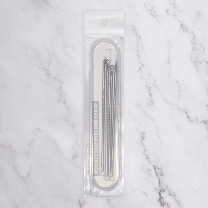 Косметологический набор, 4 предмета, в пластиковом футляре, 11,5 см, цвет серебристый