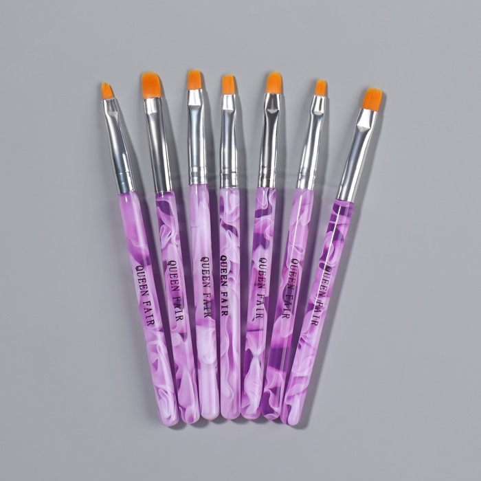 Набор кистей для наращивания и дизайна ногтей, плоские, 7 шт, 14 см, №2/4/6/8/10/12/14, цвет сиреневый