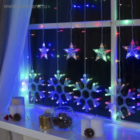 Гирлянда &laquo;Бахрома&raquo; 2.4 &times; 0.9 м с насадками &laquo;Снежинки&raquo;, IP20, прозрачная нить, 150 LED, свечение мульти, 8 режимов, 220 В