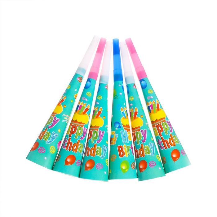 Дудка-гудок &laquo;С днём рождения&raquo;, набор 6 шт.