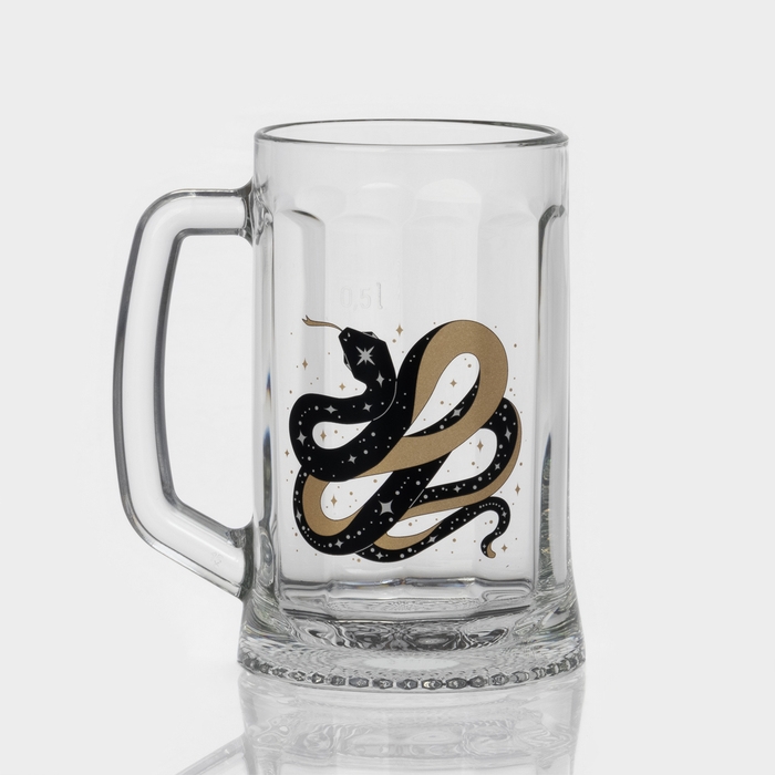 Кружка стеклянная для пива &laquo;Золотые змейки&raquo;, 500 мл, МИКС