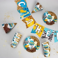 Набор бумажной посуды одноразовый Сафари Party&raquo;, 6 тарелок, 6 стаканов, 6 колпаков