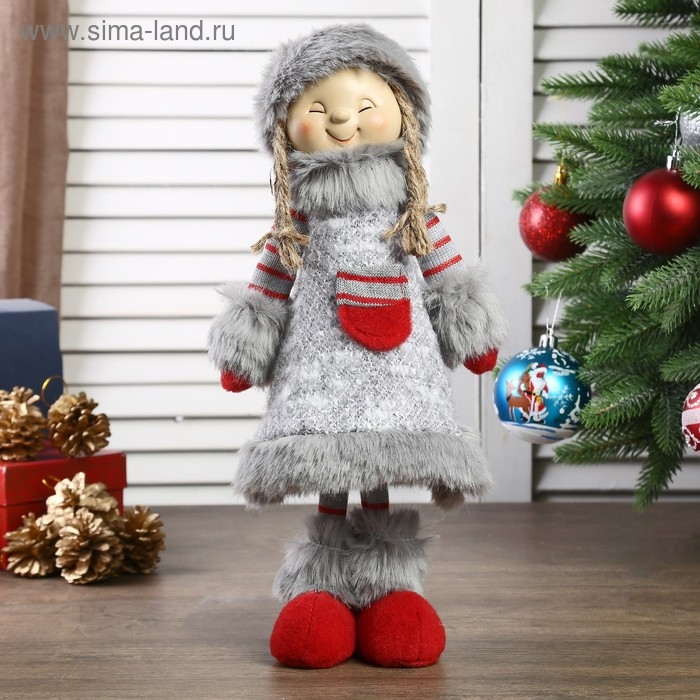 Кукла интерьерная "Девочка в сером платьице с меховой отделкой" 46 см