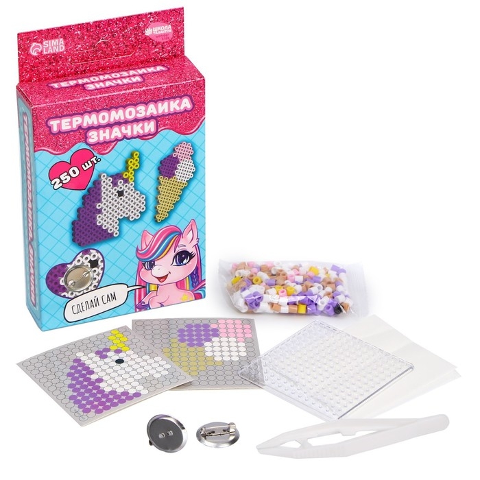 Термомозаика &laquo;Милый единорог&raquo; с пинцетом, значком