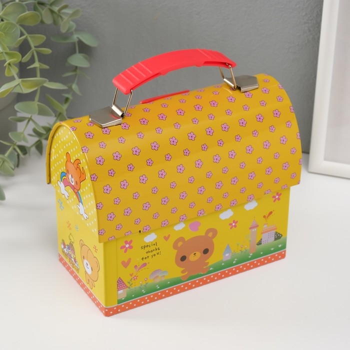 Копилка металл сундучок Копилка металл сундучок "Мишутка на жёлтом" 13х16х8,5 см