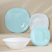 Сервиз столовый Luminarc Carine Light, стеклокерамика, 19 предметов, цвет белый и бирюзовый