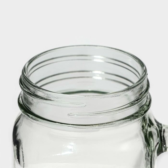 Кружка стеклянная Доляна &laquo;Вино&raquo;, 450 мл, 10&times;7,5&times;13 см, с ручкой, крышкой и трубочкой