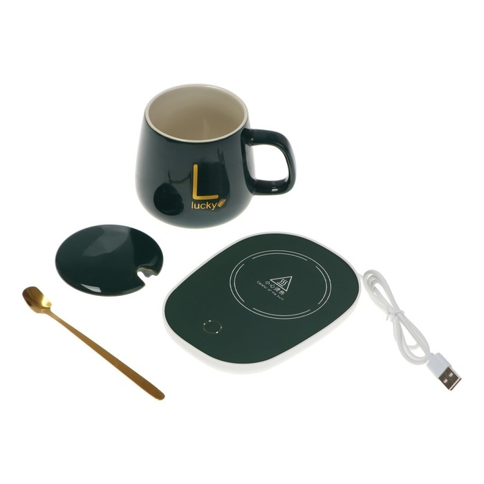 Подставка с подогревом LSK-1501, кружка, от USB, 16 Вт, зелёная