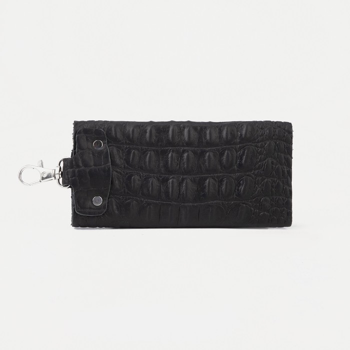 Ключница на кнопке, длина 11 см, кольцо, карабин, цвет чёрный