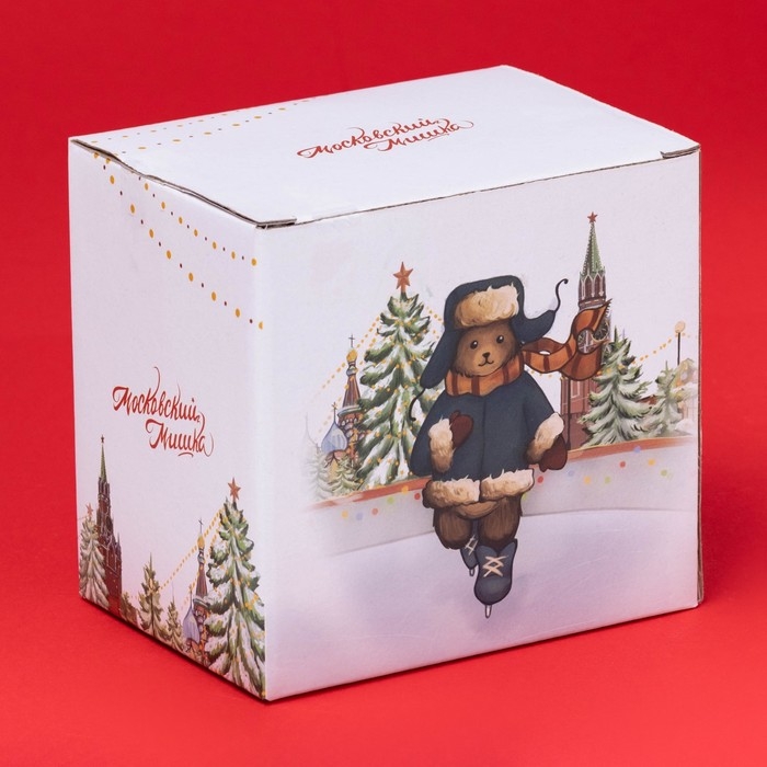 Новогодняя кружка для чая Доляна &laquo;Московский мишка&raquo;, 330 мл, 12&times;8,5&times;11 см, фарфор, цвет белый