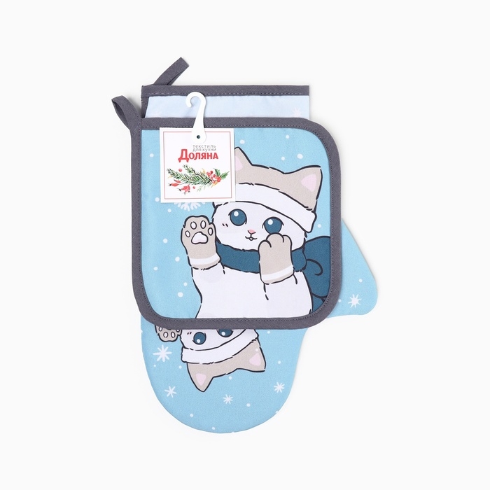 Набор кух. Доляна "Снежная зима": прихватка 17х17 см, варежка-прихватка 20х28 см, 35%хл, 65% 1033015