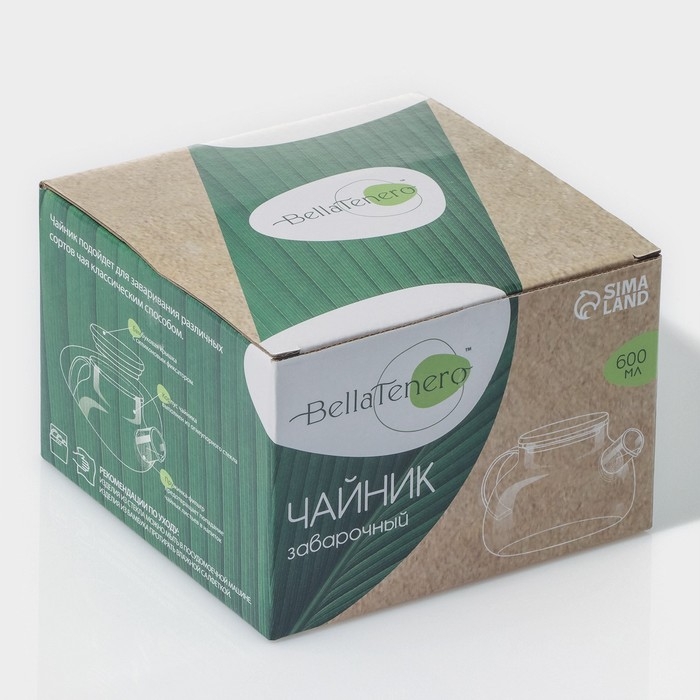 Чайник заварочный стеклянный с бамбуковой крышкой и металлическим фильтром BellaTenero &laquo;Эко&raquo;, 600 мл, 18&times;12&times;10 см