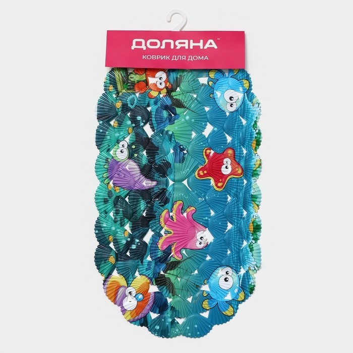 Коврик противоскользящий в ванну на присосках Доляна &laquo;Морские жители&raquo;, 36&times;67 см