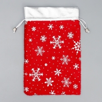 Мешочек подарочный плюш &laquo;Спешу поздравить&raquo;, снежинки, тиснение, 16 х 24 см +/- 1.5 см, Новый год