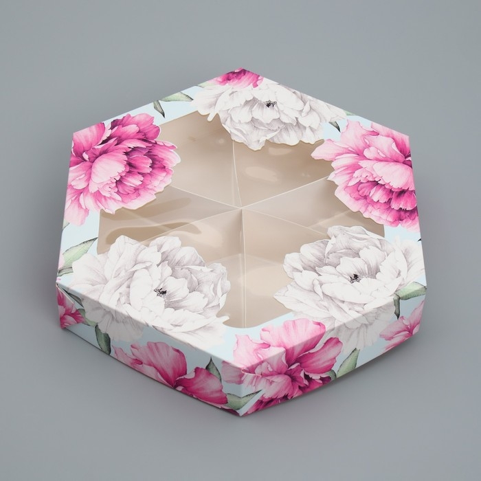 Коробка кондитерская, упаковка, &laquo;Пионы&raquo;, 23 х 23х 4 см