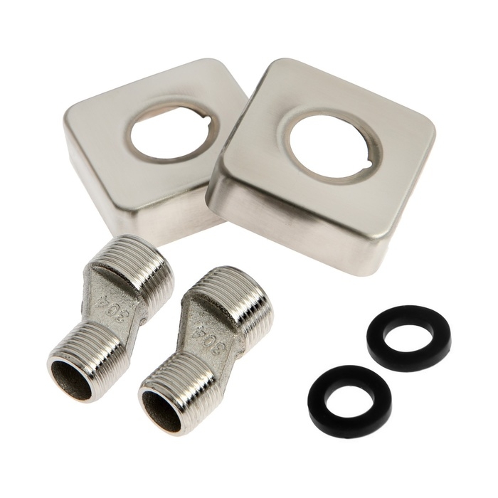 Смеситель для ванны ZEIN, квадрат, короткий излив, с душевым набором, нержав сталь, сатин Смеситель для ванны ZEIN, квадрат, короткий излив, с душевым набором, нержав сталь, сатин