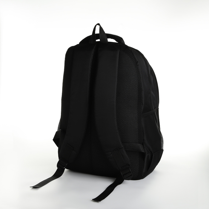 Рюкзак школьный из текстиля на молнии, 5 карманов, цвет чёрный/красный