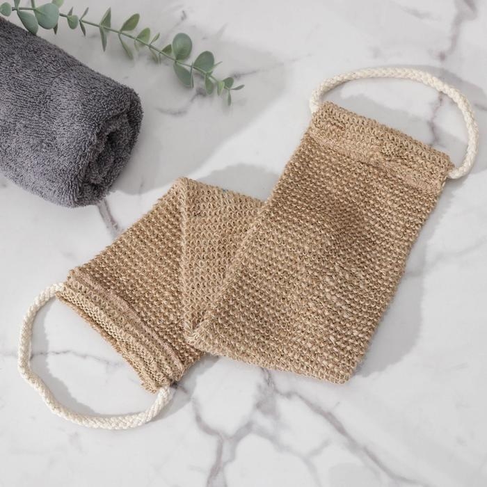 Мочалка-лента для тела массажная Доляна, 53×10 см, конопля, бежевая Мочалка-лента для тела массажная Доляна, 53×10 см, конопля, бежевая