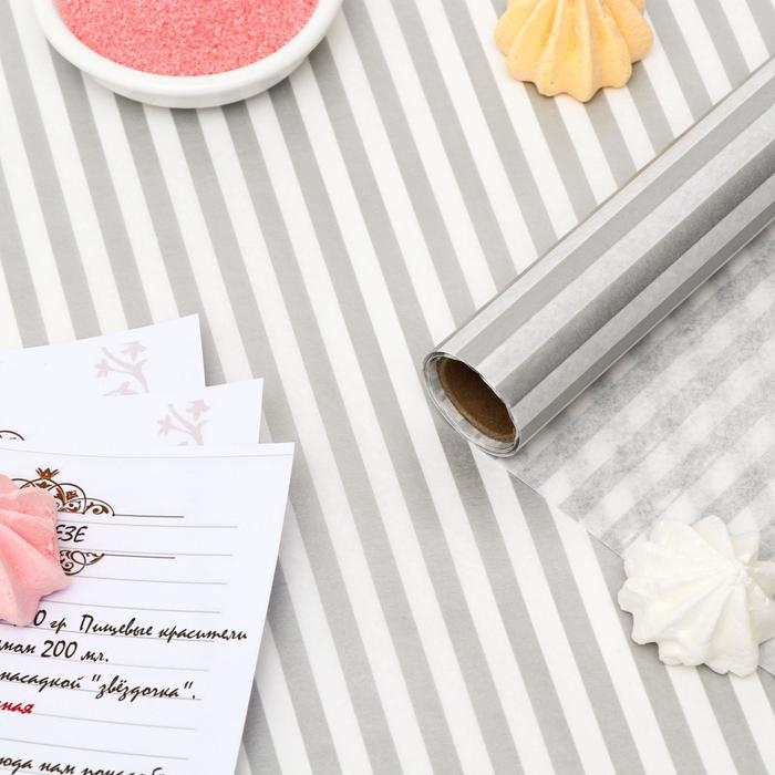 Бумага силиконизированная &laquo;Полоски&raquo;, серебряные, для выпечки, 0,38 х 5 м