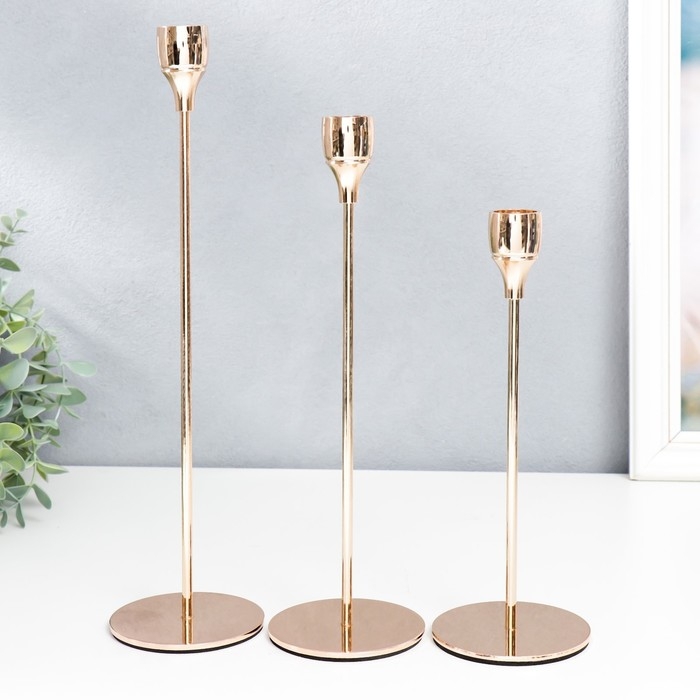 Подсвечник металл Подсвечник металл "Классика" набор 3 шт медь высота 22; 28; 32 см 32х8х8 см